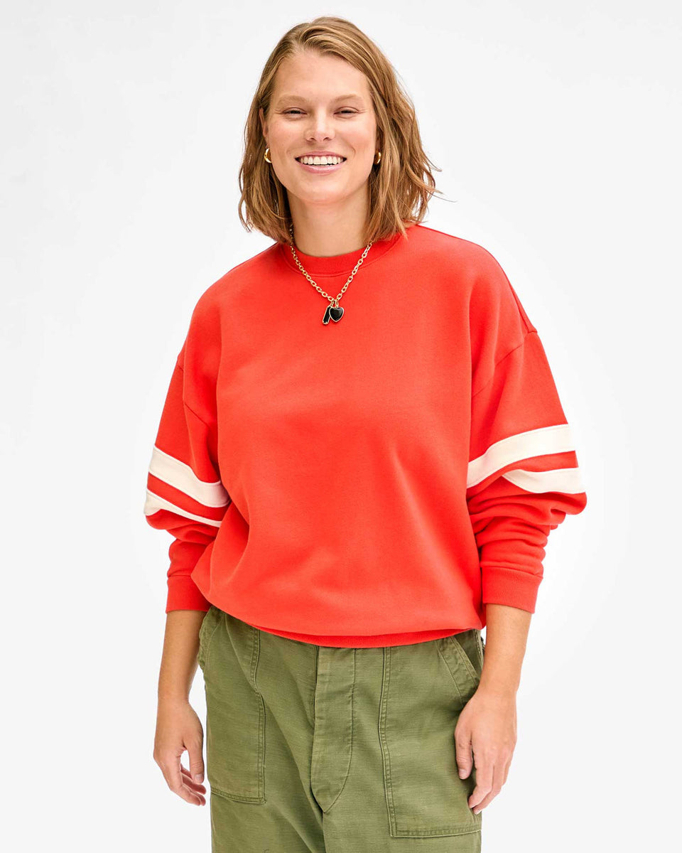 Clare V. | Oversized Varsity Sweatshirt, Bright Poppy – LAPIS
