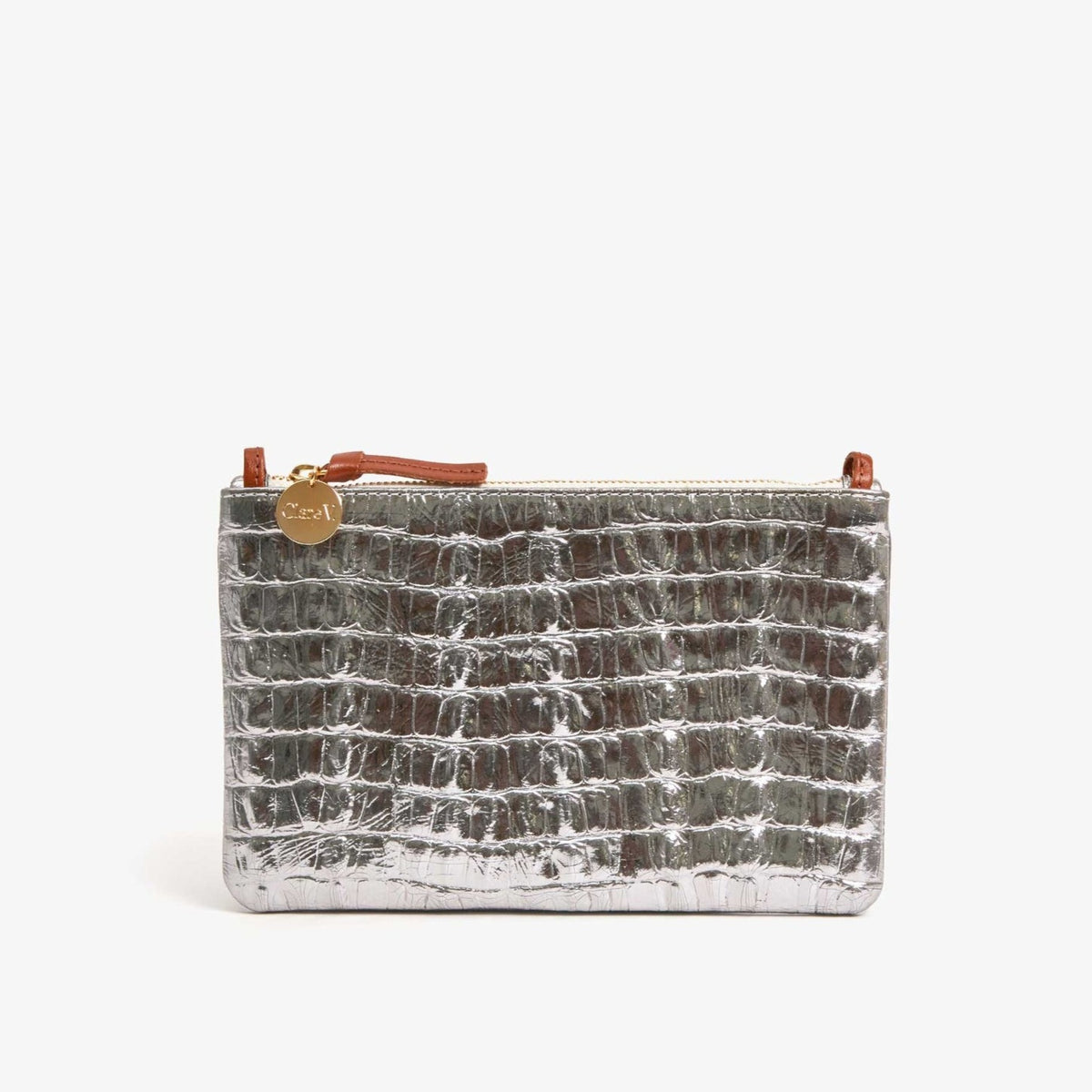 Clare V. | Wallet Clutch with Tabs, Metallic Silver Croco