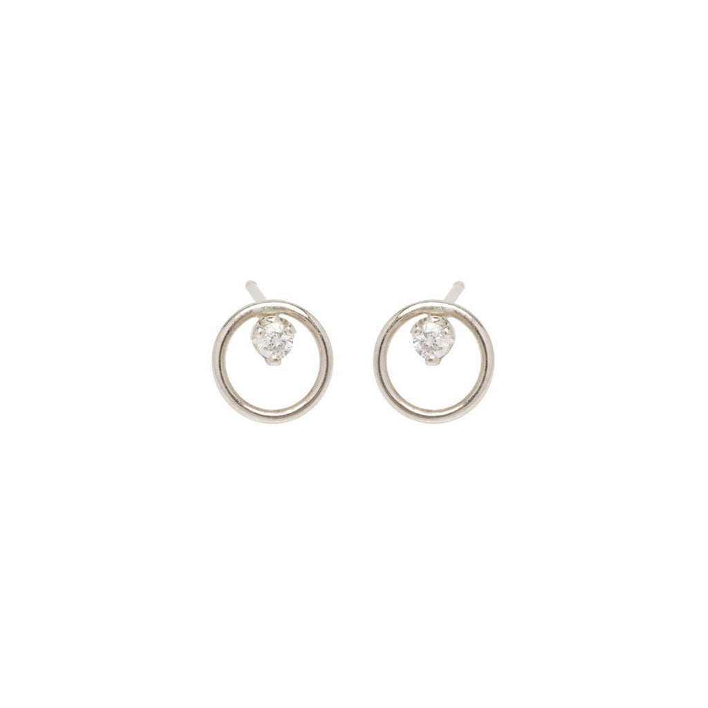 Zoe Chicco white gold circle stud earrings with diamond, front view