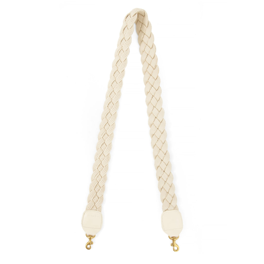 Clare V. cream braided purse strap, front view