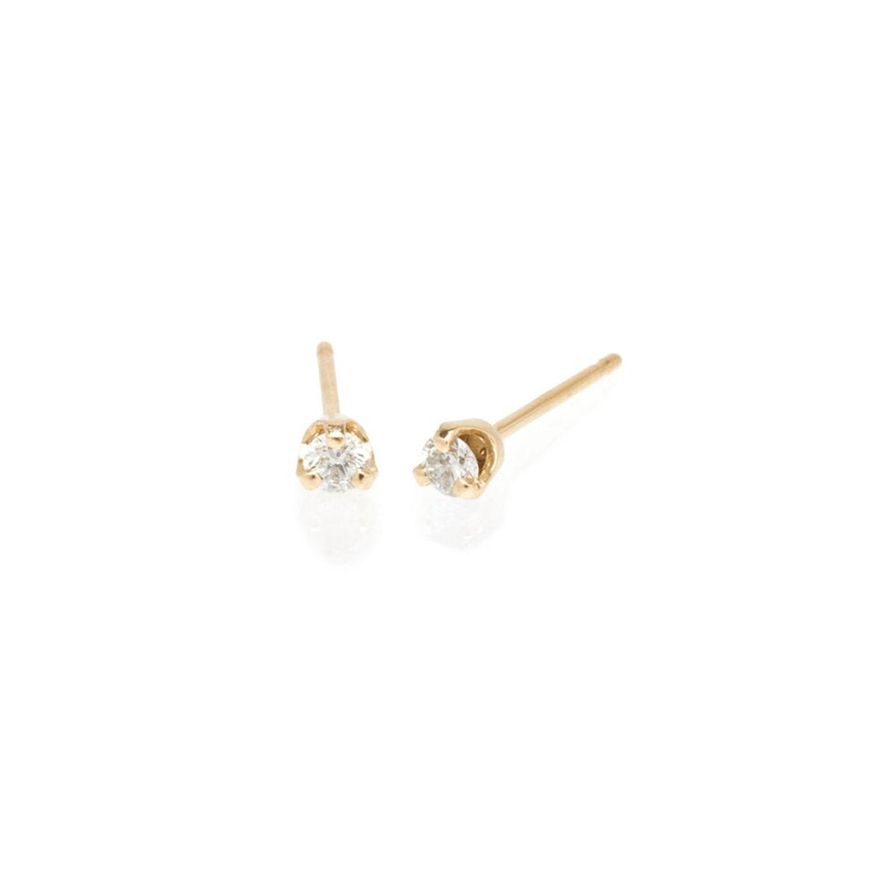 Zoe Chicco gold and diamond stud earrings, front and angled front view