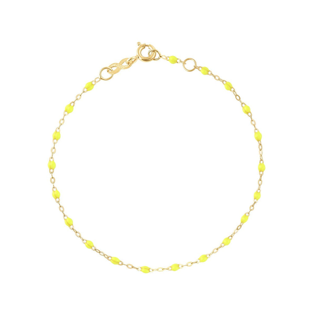 Gigi Clozeau bright yellow and gold beaded bracelet, top view