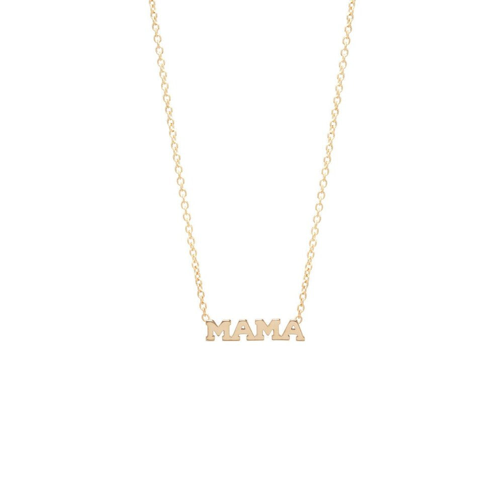 Zoe Chicco gold mama text necklace, front view