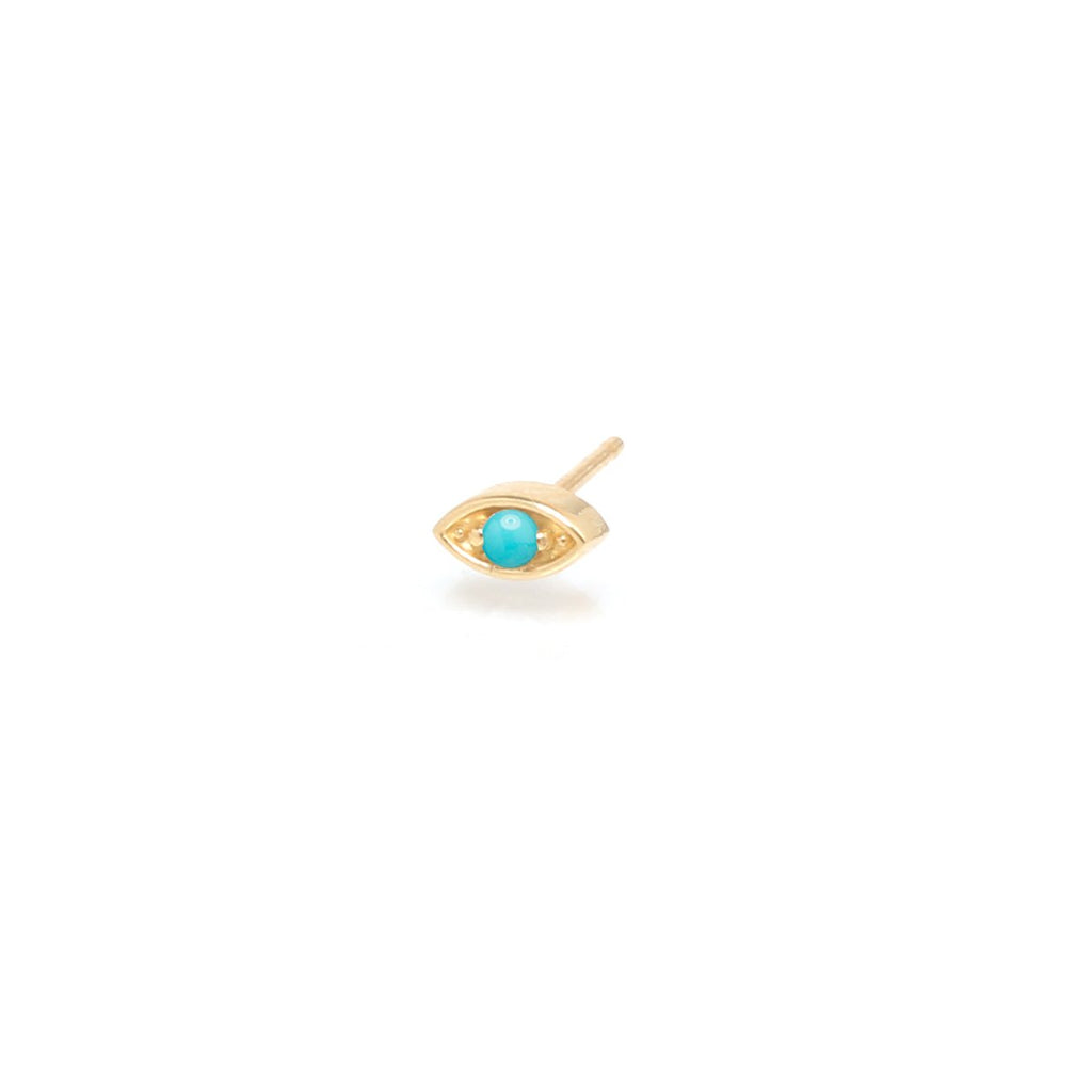 Zoe Chicco gold and turquoise eye stud earring, angled front view