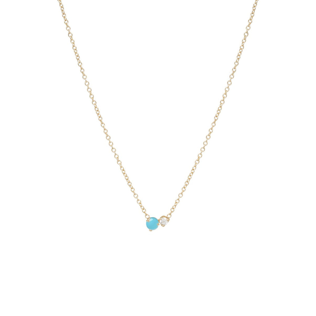 Zoe Chicco gold necklace with turquoise and diamond, front view