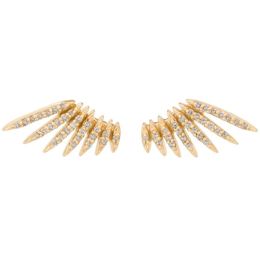 Celine D'aoust gold wing stud earrings with diamonds, front view