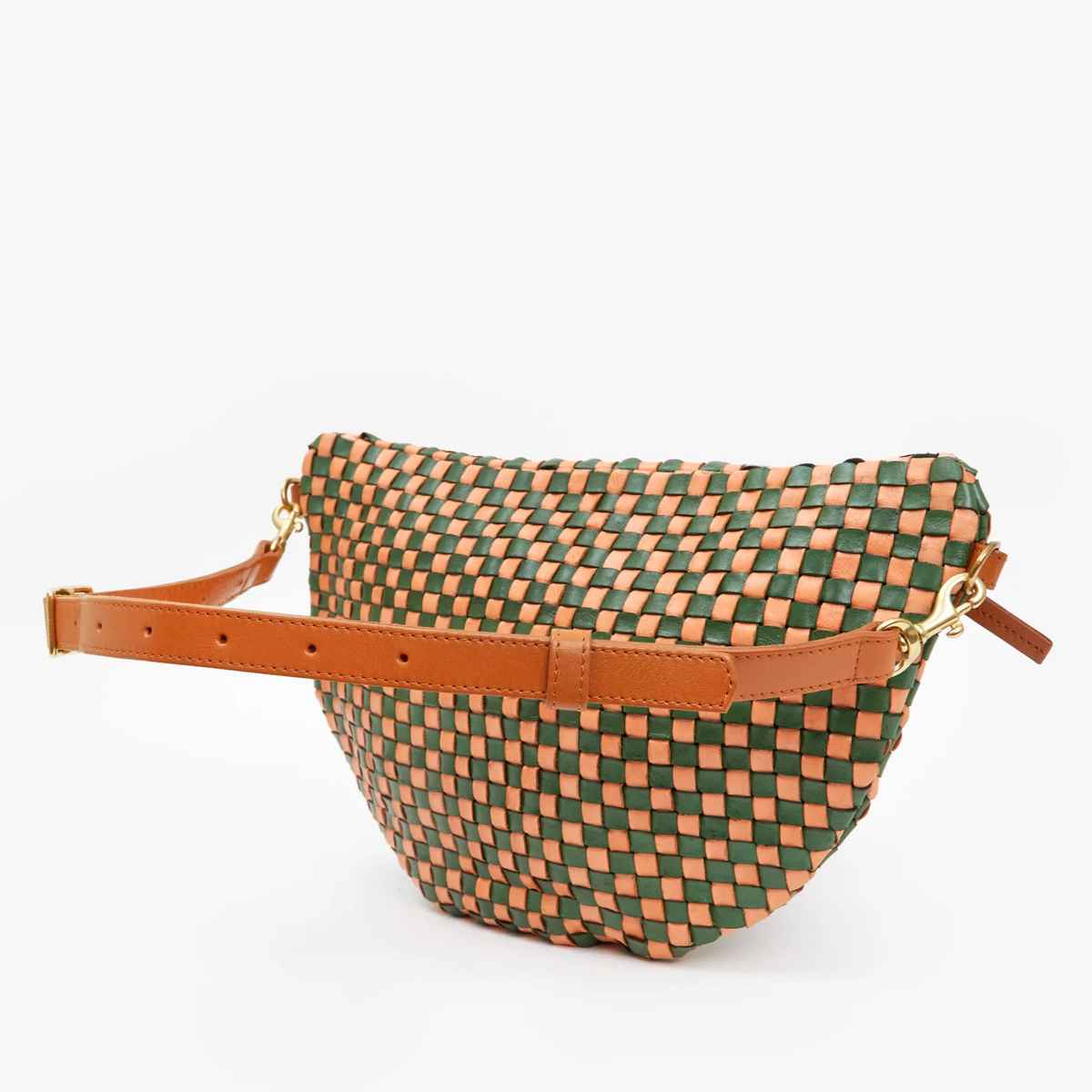 clare v Checkered Leather Circle Clutch
