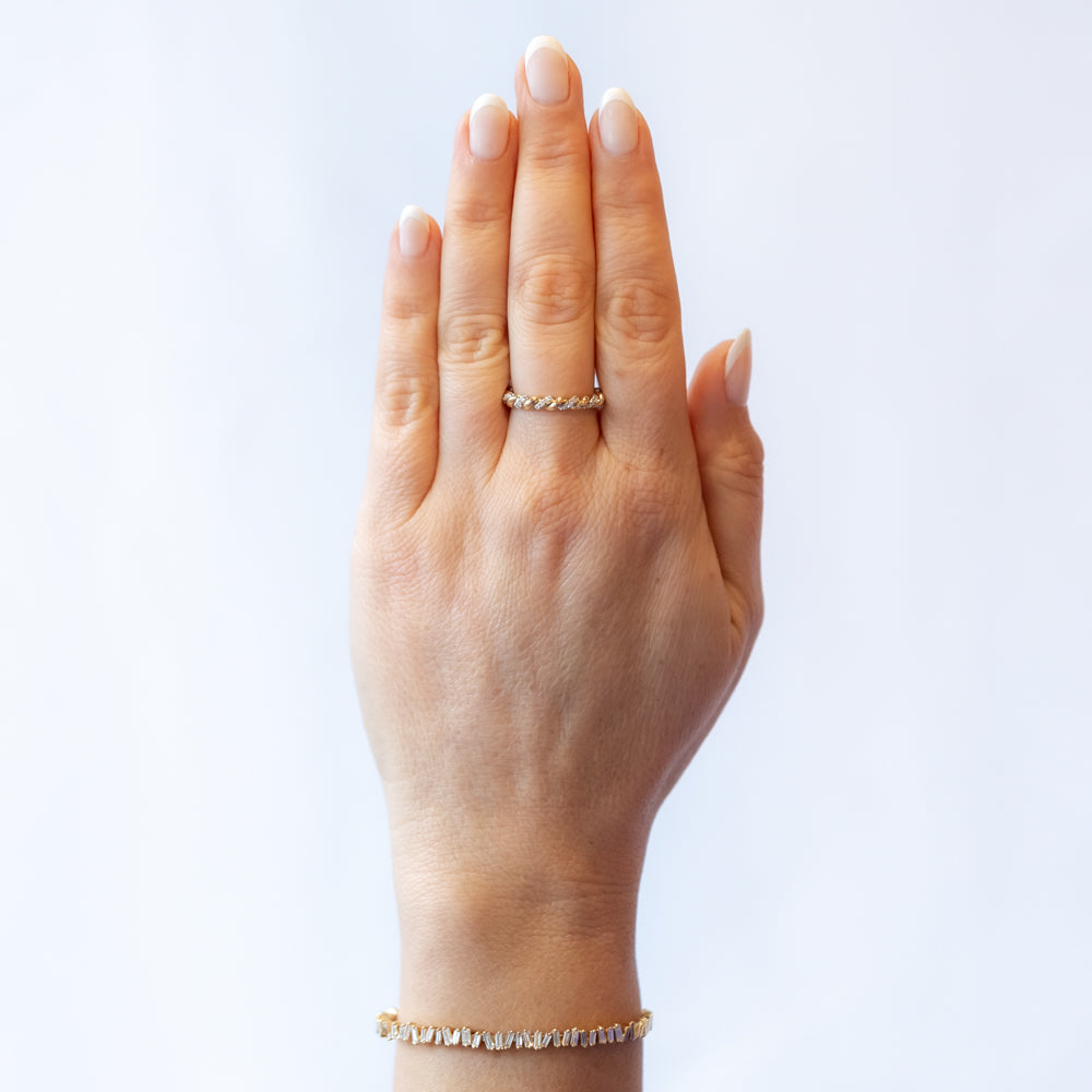 Large Lara Twisted Two Tone Band with Diamonds