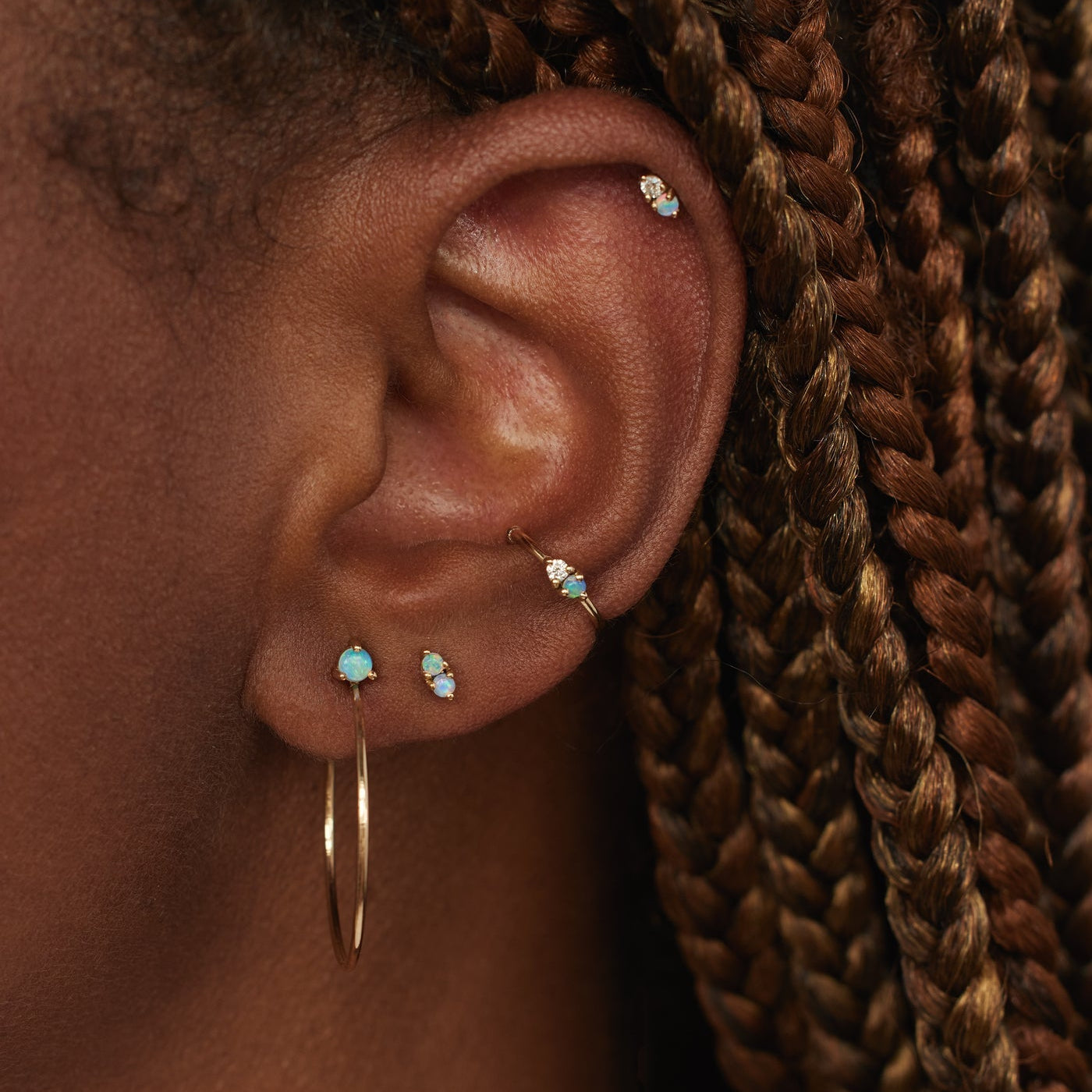 Large Opal Stud Hoop Earrings
