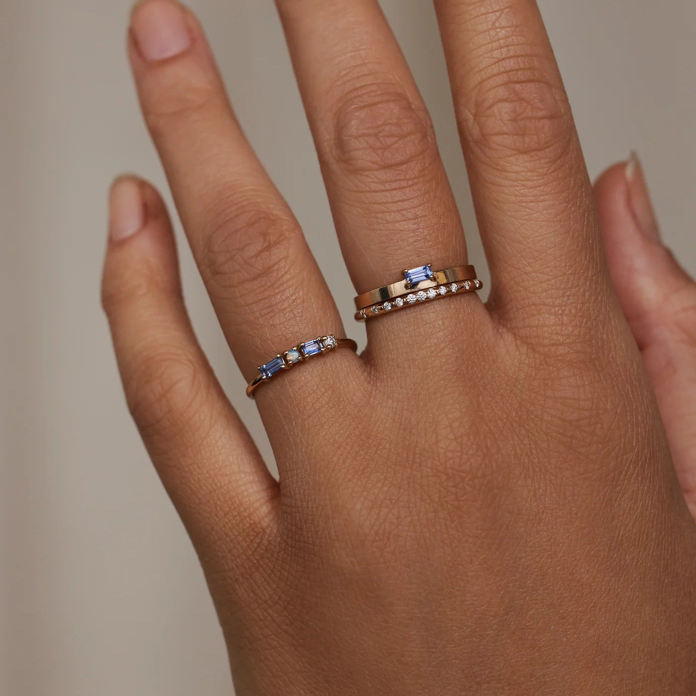 Sapphire, Diamond and Opal Pillar Ring