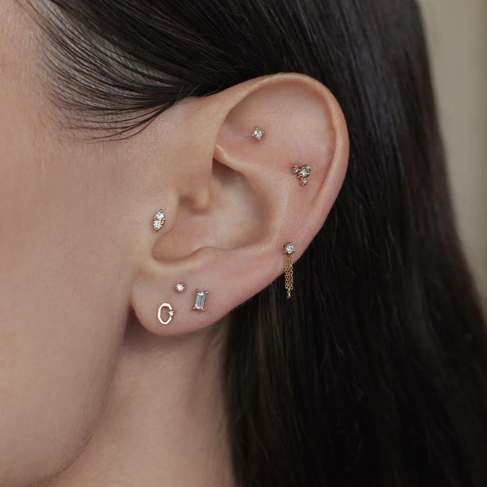 Wwake | Diamond Octagon Frame Stud Earring (Single)