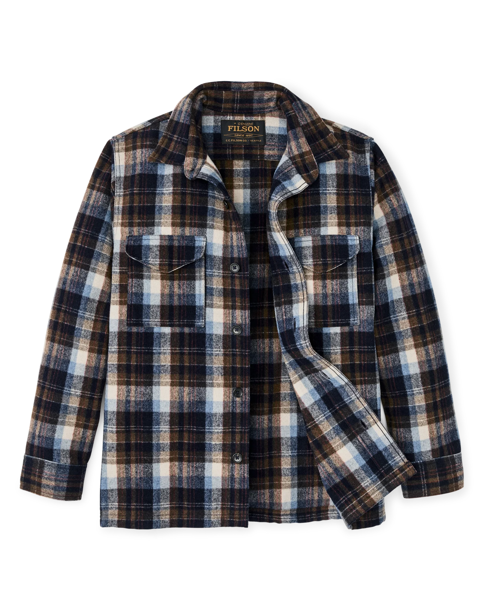 Wool Jac-Shirt, Brown and Light Blue Multi Plaid