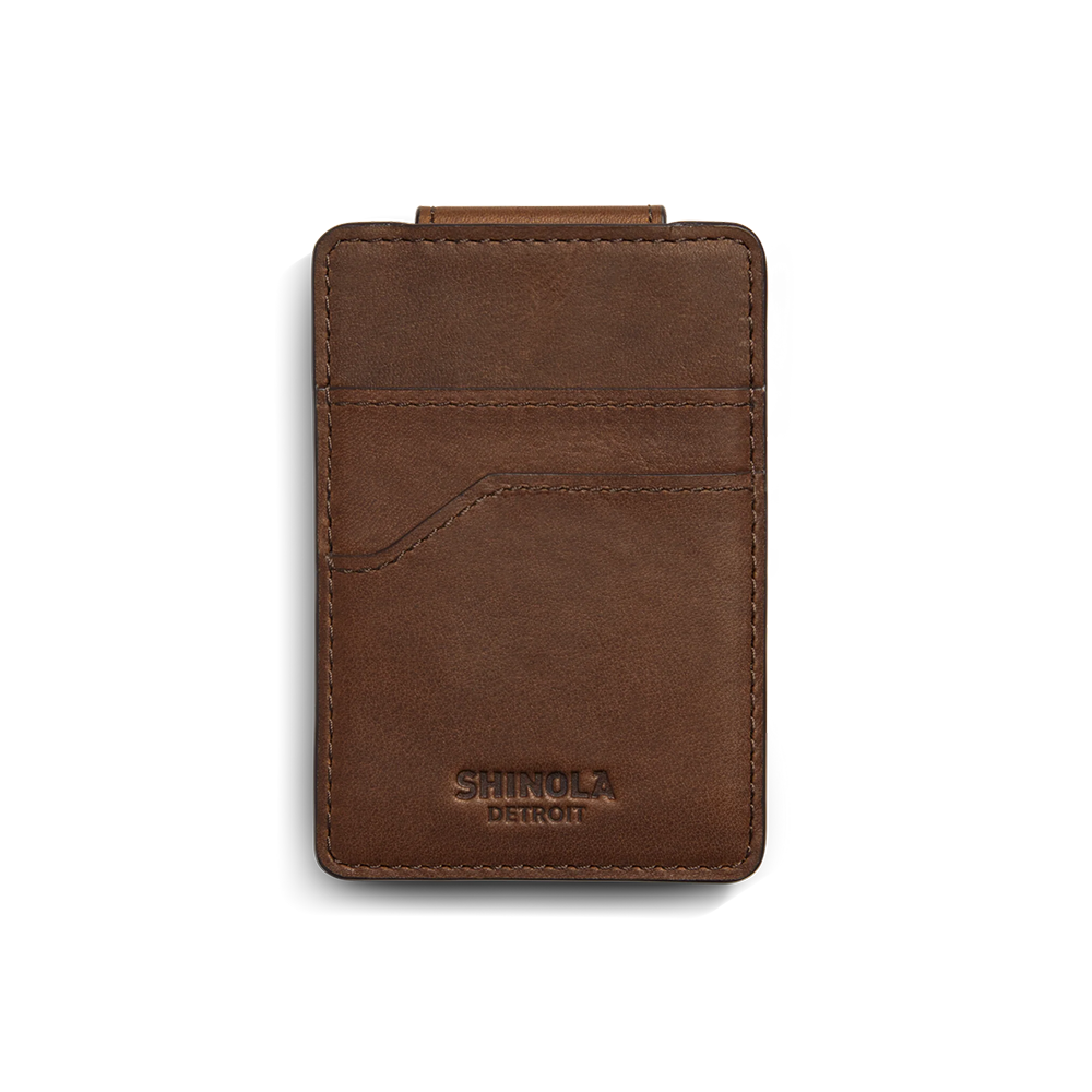Magnetic Money Clip Card Wallet, Medium Brown