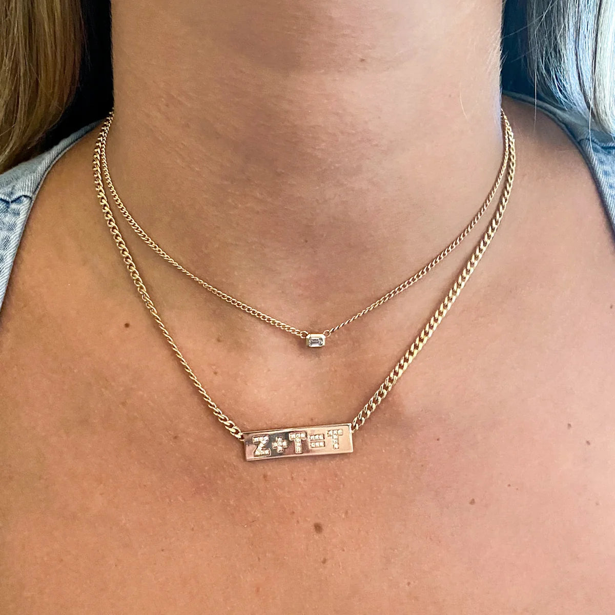 Emerald Cut Diamond Curb Chain Necklace