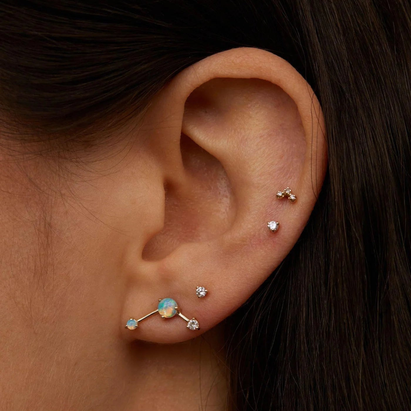 Opal and Diamond Three-Step Point Earring (Single)
