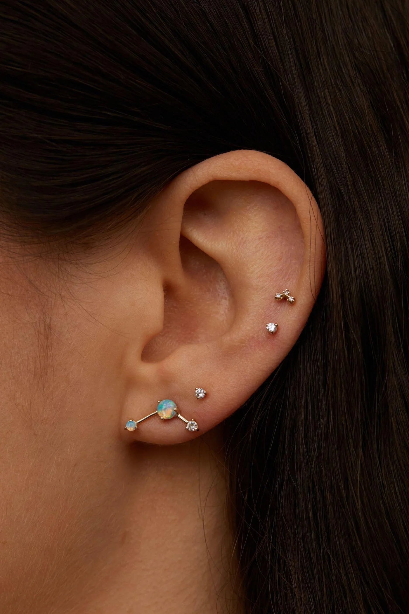 Wwake | Opal and Diamond Three-Step Point Earring (Single)
