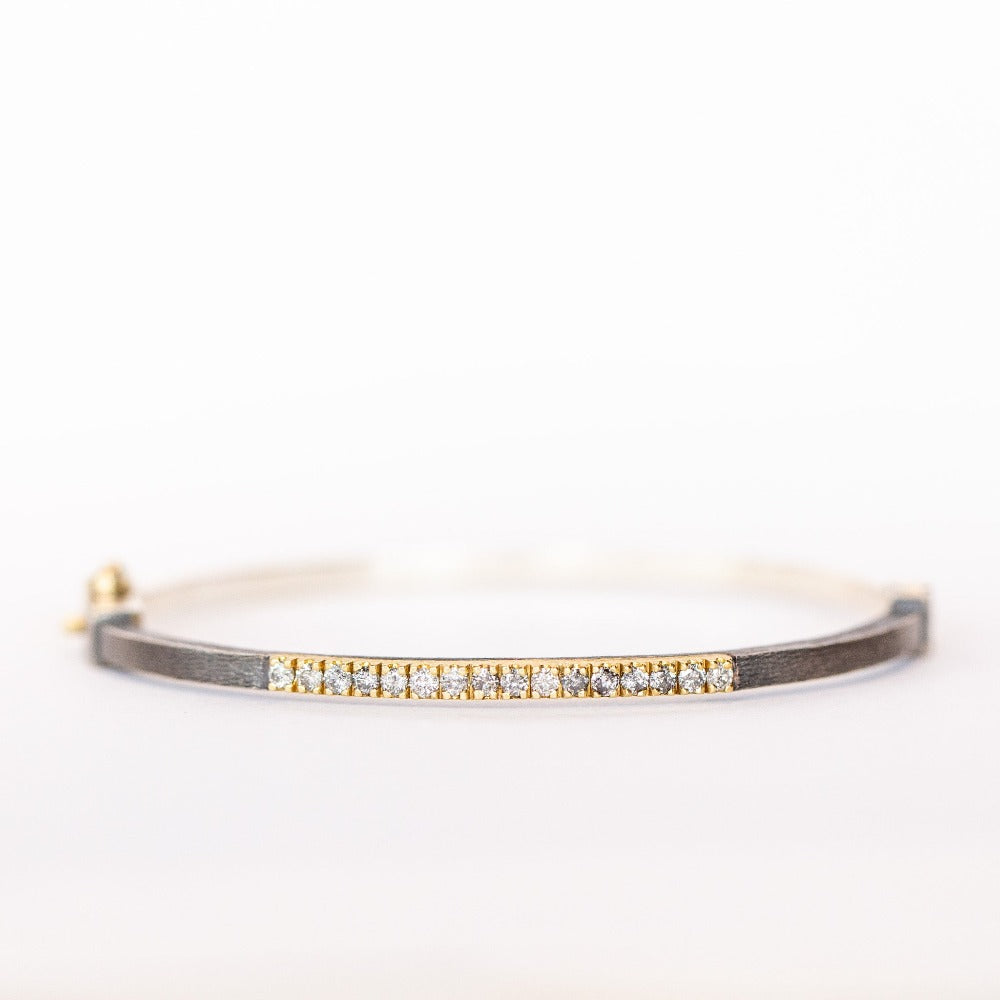 Zoe 2.5mm Silver, Gold and Diamond Bangle