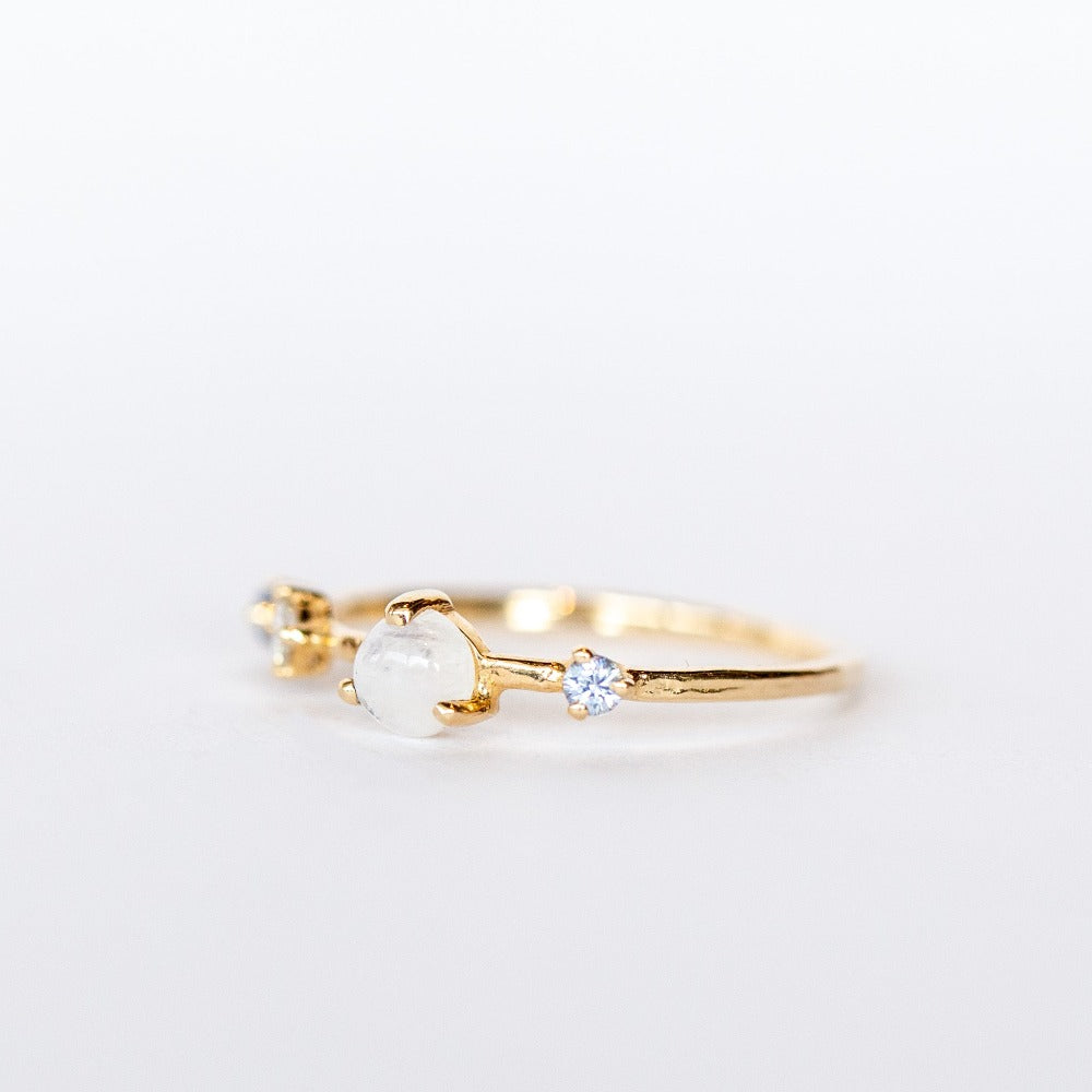 Moonstone, Sapphire and Diamond Dots Ring