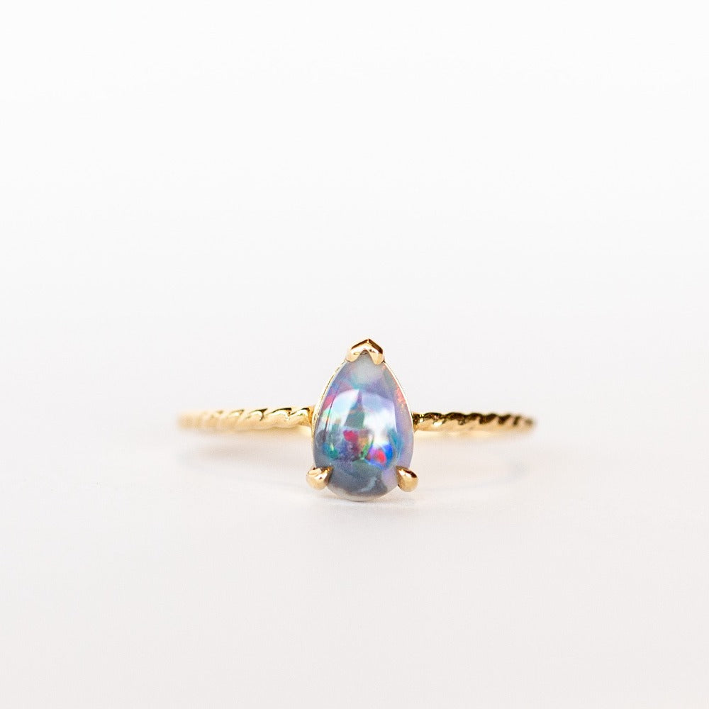 Pear Blue Flash Opal Twist Ring