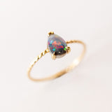 Pear Blue Flash Opal Twist Ring