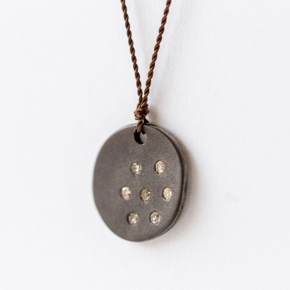 Blackened Sterling Disc Diamonds Necklace