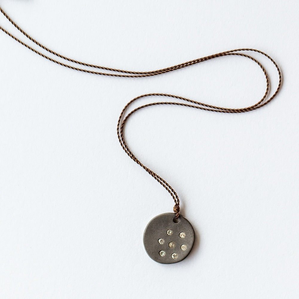 Blackened Sterling Disc Diamonds Necklace