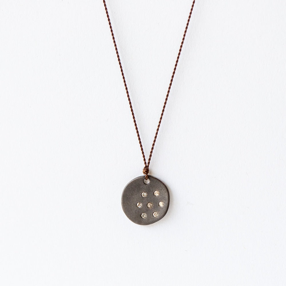Blackened Sterling Disc Diamonds Necklace