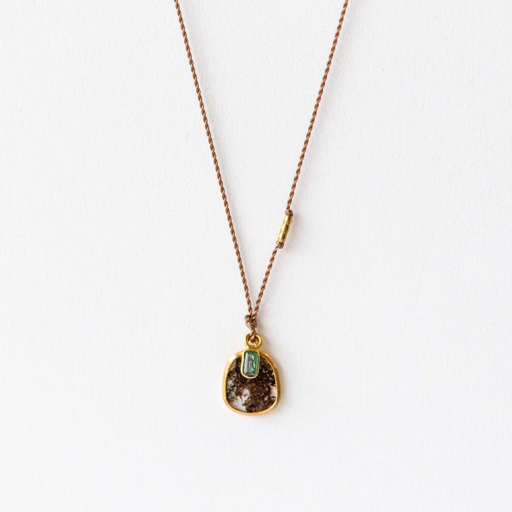 Diamond Slice Necklace with Emerald Dangle