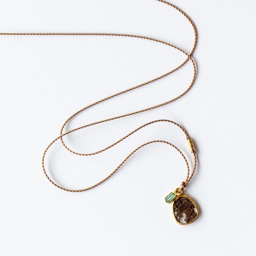 Diamond Slice Necklace with Emerald Dangle