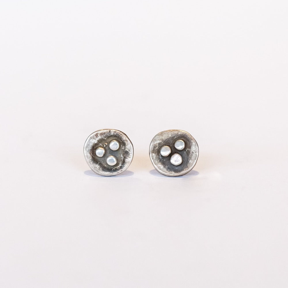 off-round sterling silver stud earrings with three-dot patternoff-round sterling silver stud earrings with three-dot pattern