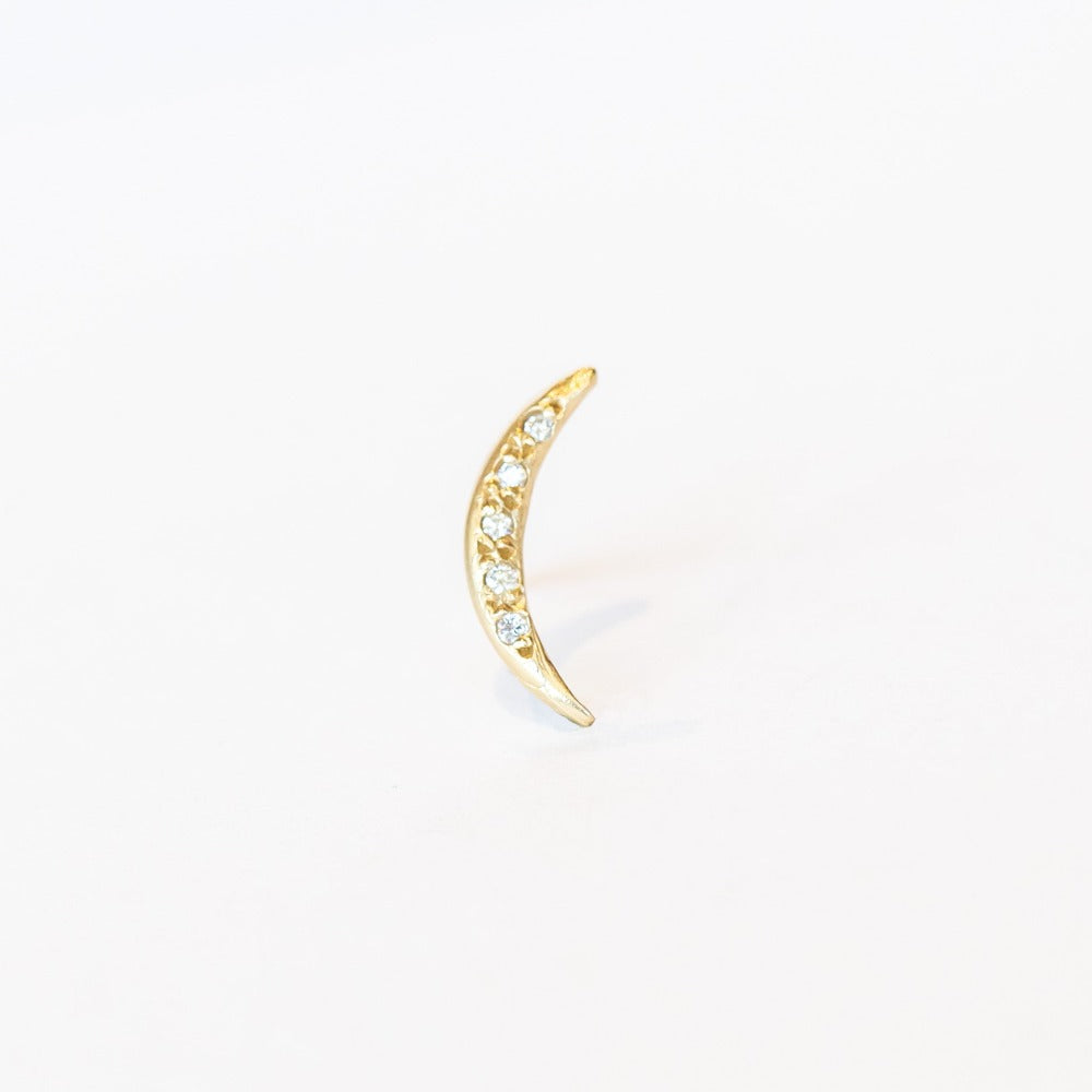 Crescent Moon Stud Earring with Diamonds (Single)