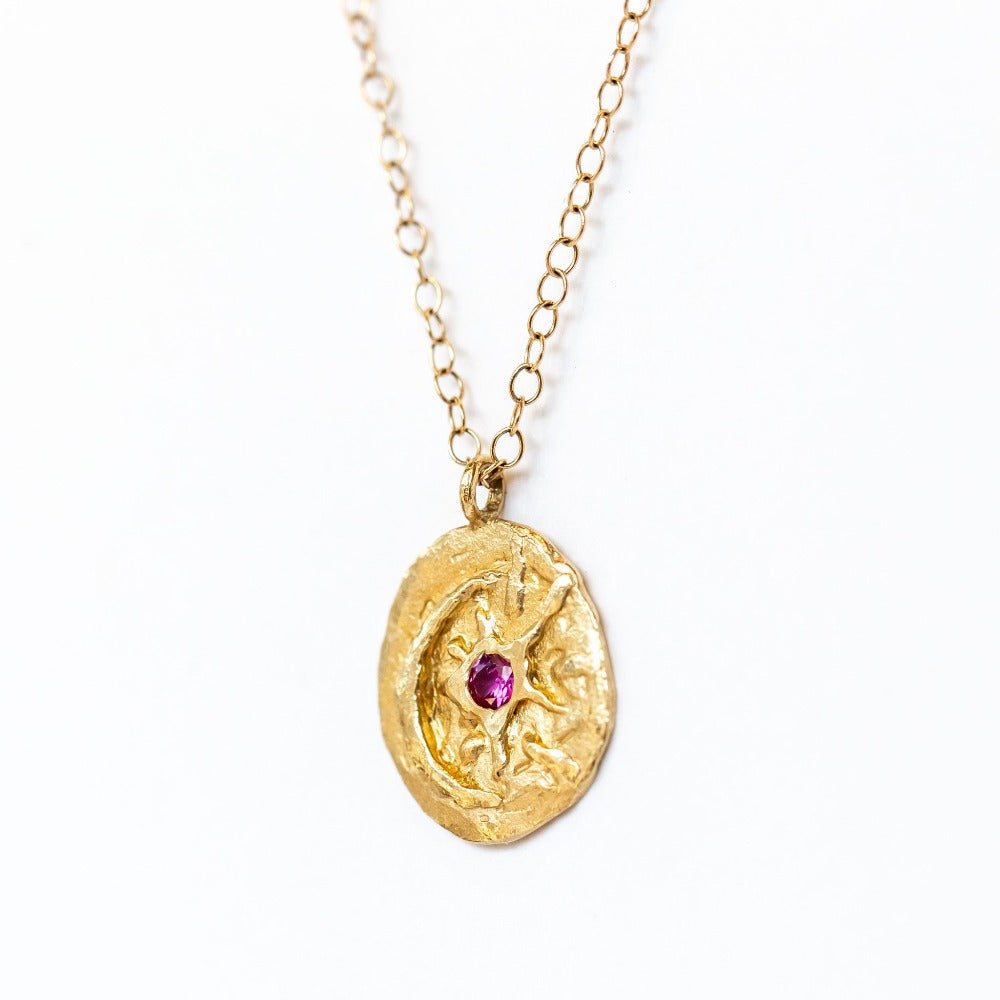 Victoria Cunningham | Crescent Star Necklace with Pink Sapphire