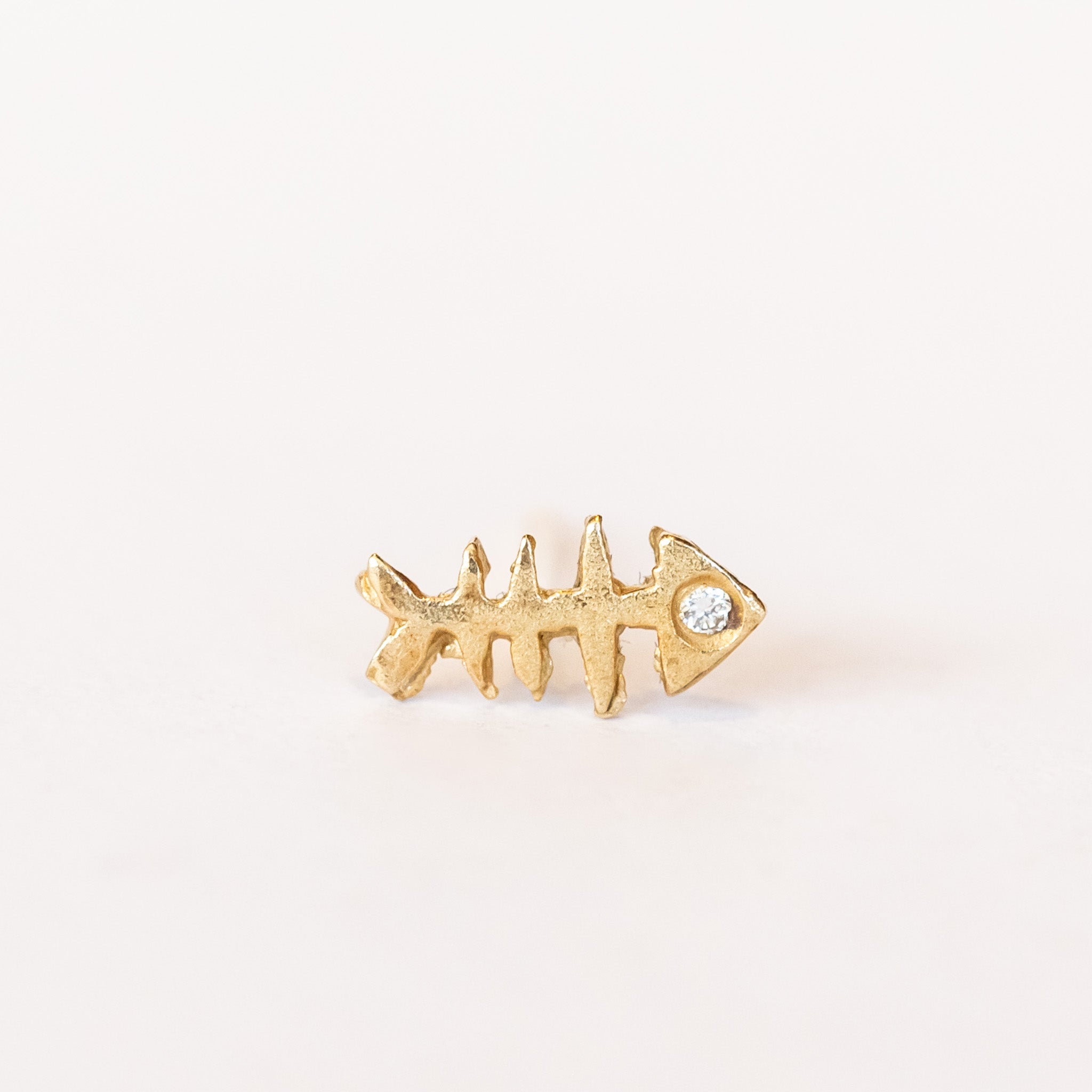 Victoria Cunningham | Fish Bone Stud Earring with Diamond (Single)