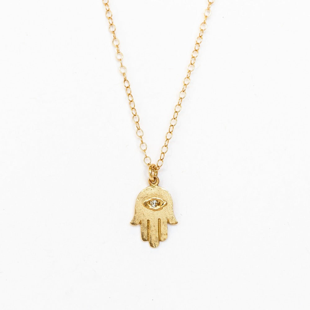 Victoria Cunningham | Hamsa Necklace with Diamond Eye