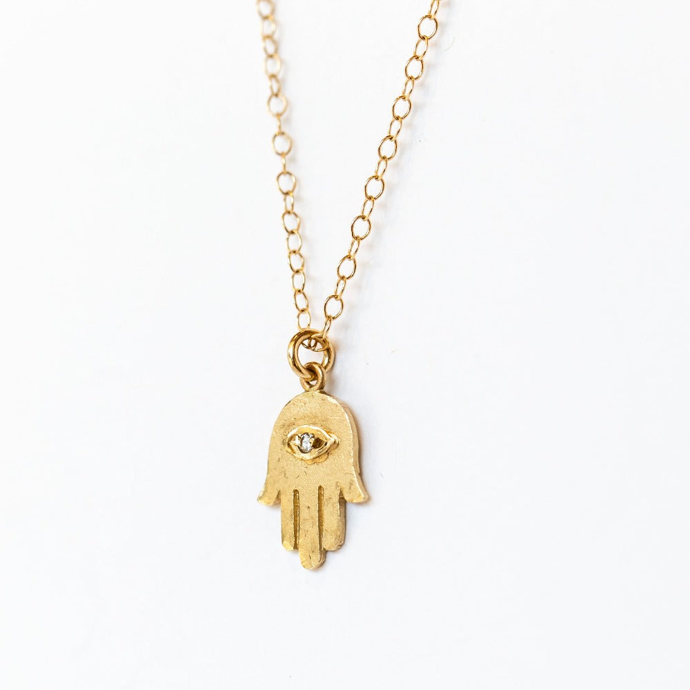 Victoria Cunningham | Hamsa Necklace with Diamond Eye