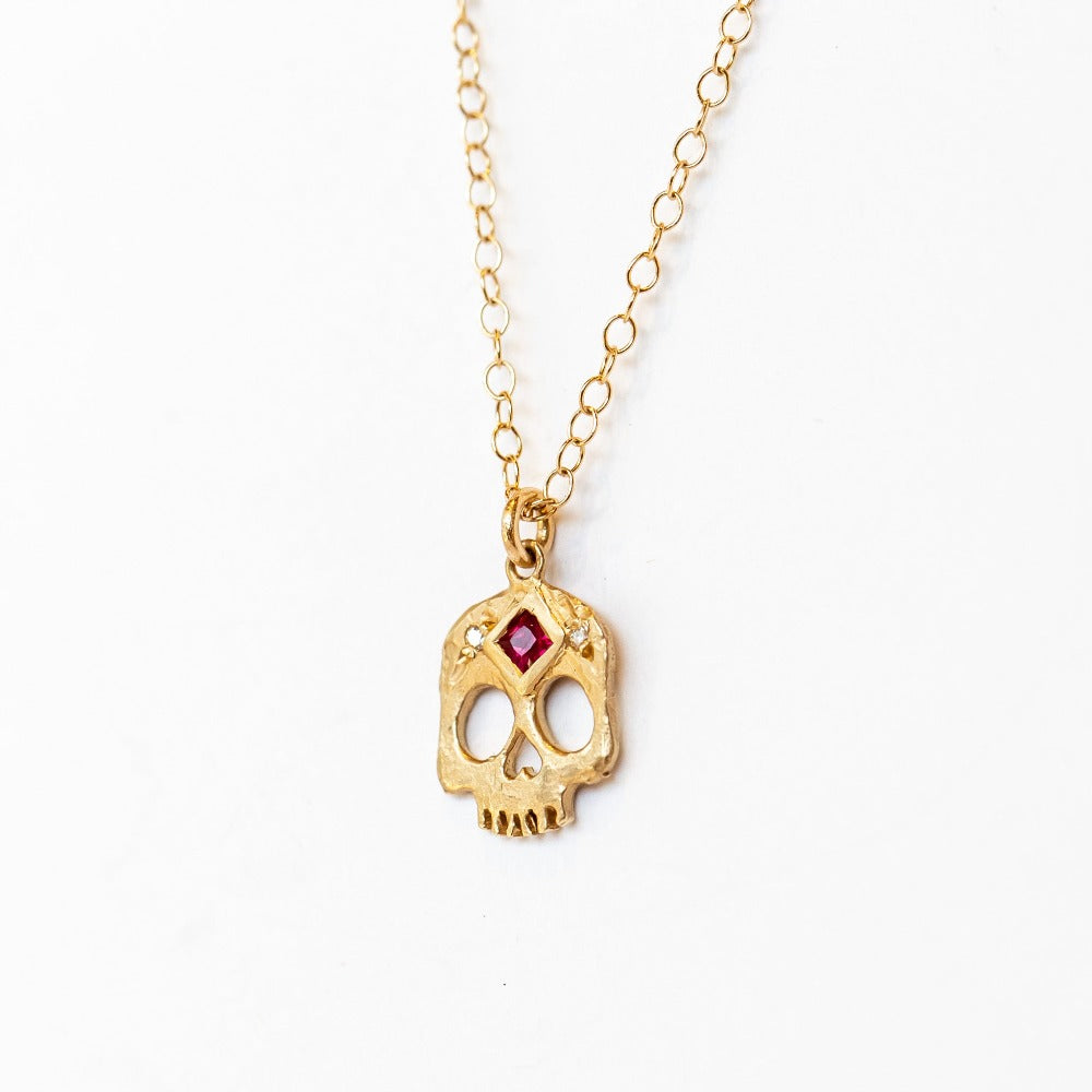 Victoria Cunningham | Third Eye Skull Necklace with Ruby