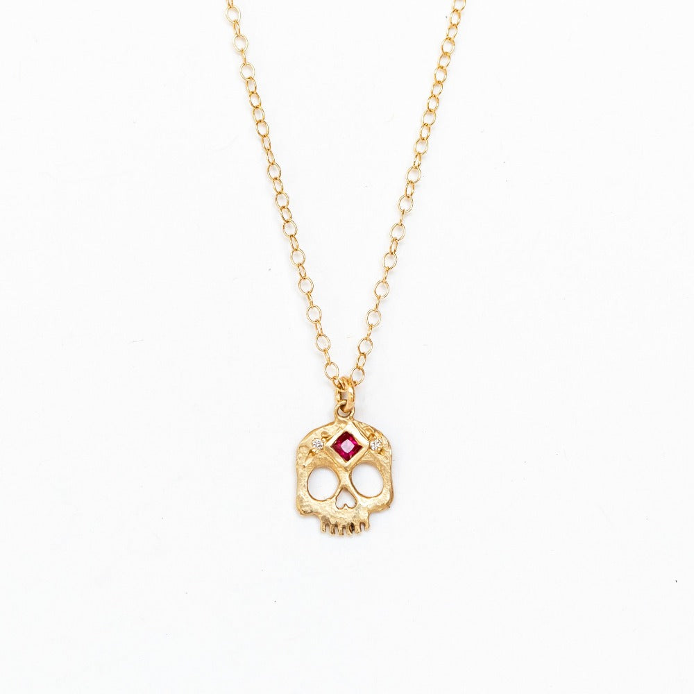 Victoria Cunningham | Third Eye Skull Necklace with Ruby