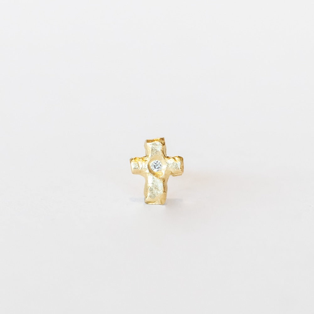 Victoria Cunningham | Tiny Cross Stud Earring with Diamond (Single)