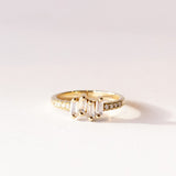 Suzanne Kalan | 14k Four Rainbow Moonstone Baguette and Diamond Ring