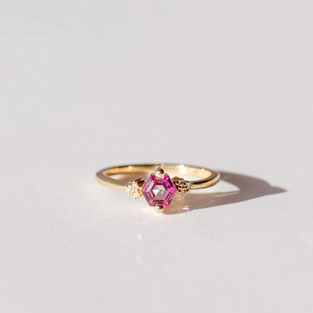 Suzanne Kalan 14k Hexagon Pink Topaz and Diamond Ring