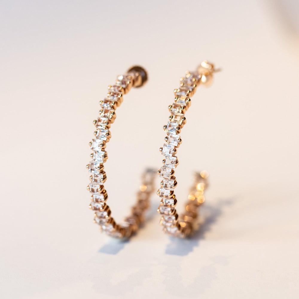 Suzanne Kalan | 14k Large White Topaz Hoop Earrings