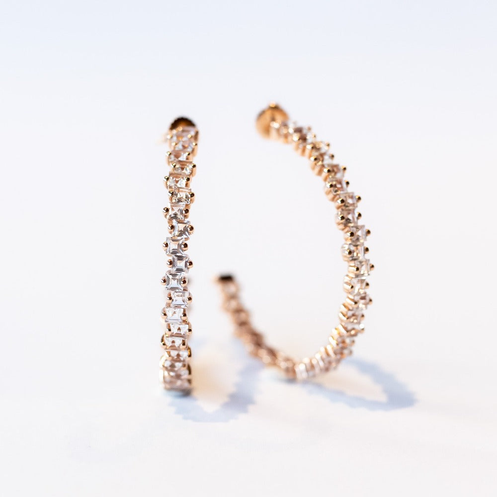 Suzanne Kalan | 14k Large White Topaz Hoop Earrings