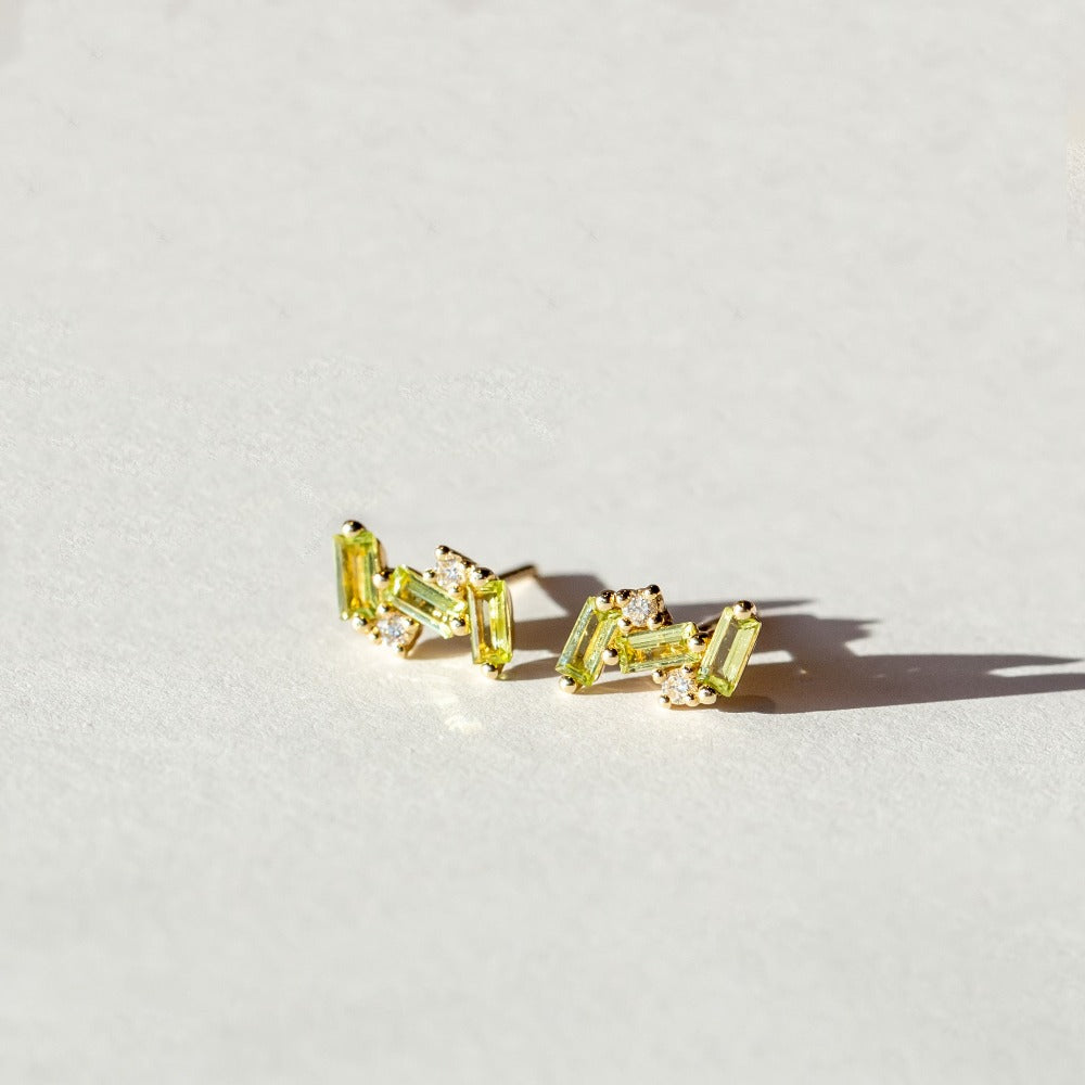 Suzanne Kalan | 14k Peridot Baguette and Diamond Stud Earrings
