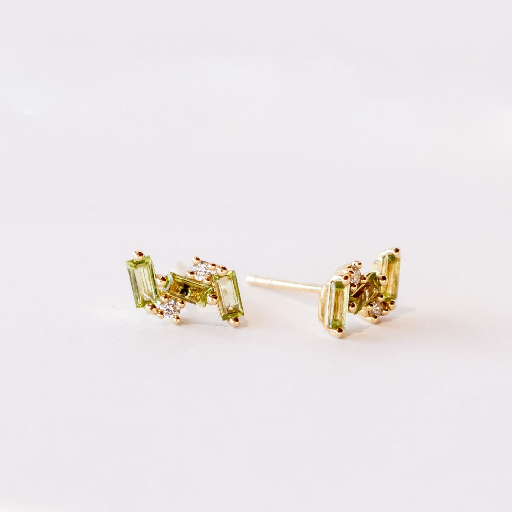 Suzanne Kalan | 14k Peridot Baguette and Diamond Stud Earrings
