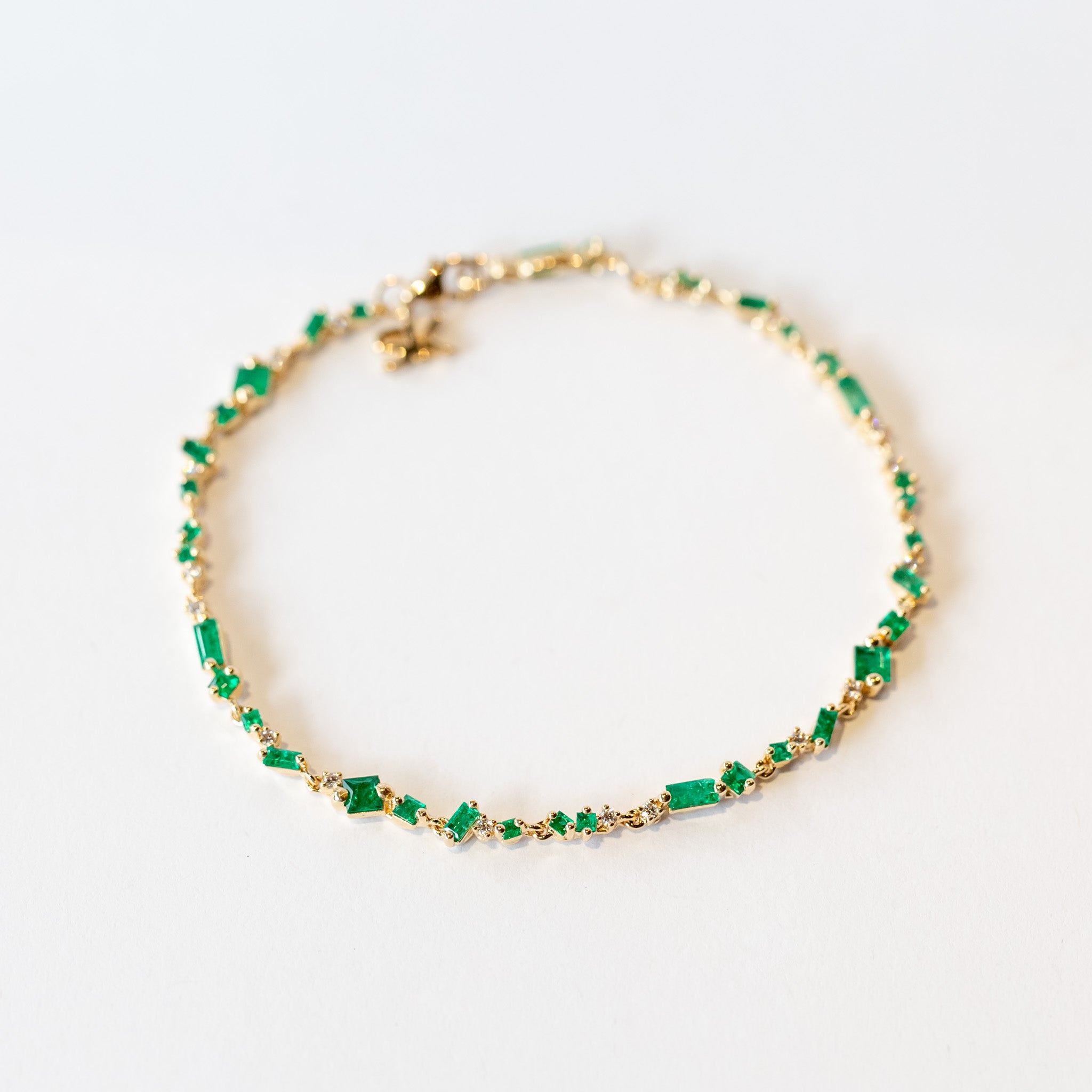 Suzanne Kalan | 18k Baguette and Princess Cut Emerald and Diamond Bracelet