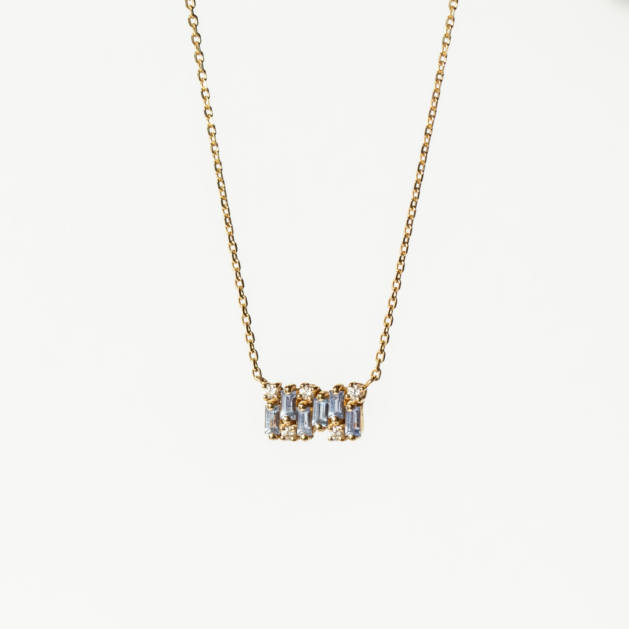 Suzanne Kalan | 18k Small Shimmer Light Blue Sapphire Bar Necklace