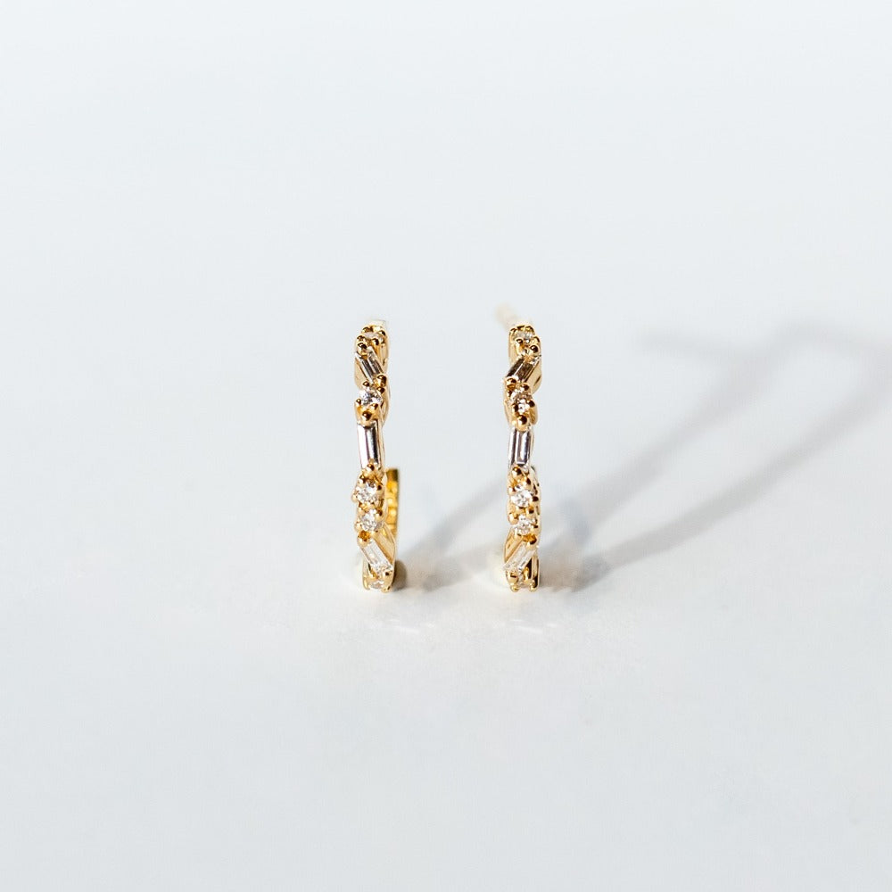 Suzanne Kalan | 18k Thin Mix Diamond Hoop Earrings