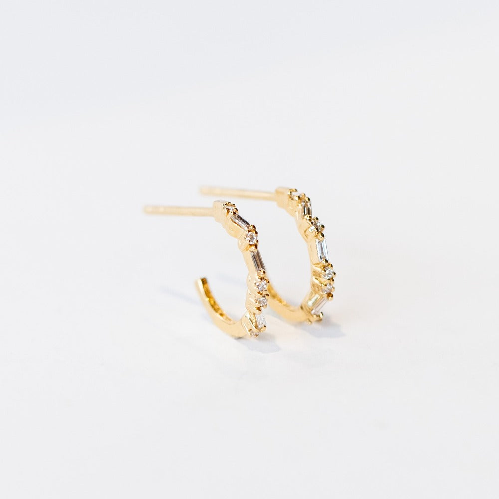 Suzanne Kalan | 18k Thin Mix Diamond Hoop Earrings