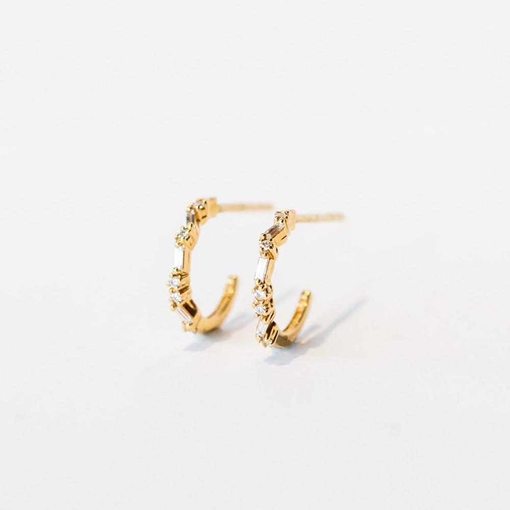 Suzanne Kalan | 18k Thin Mix Diamond Hoop Earrings