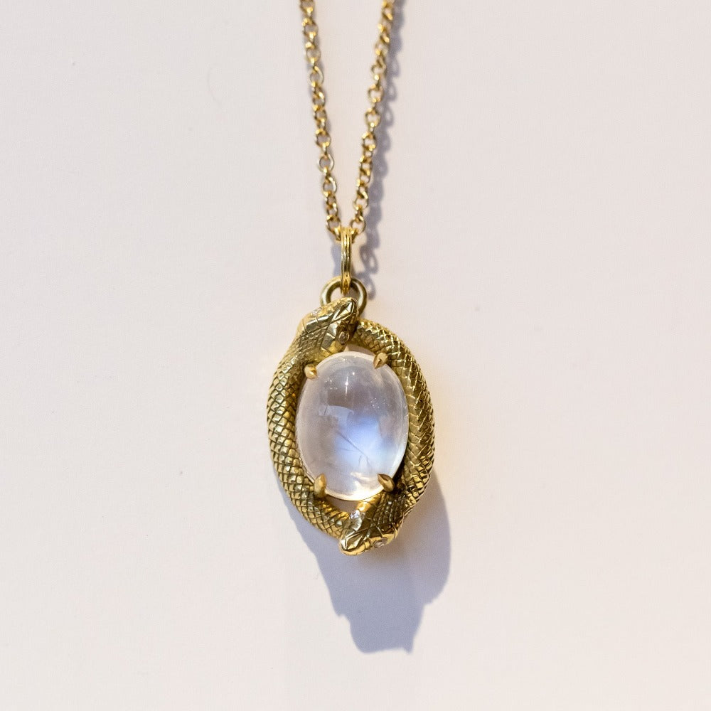 Anthony Lent Double Ouroboros Moonstone Pendant Necklace